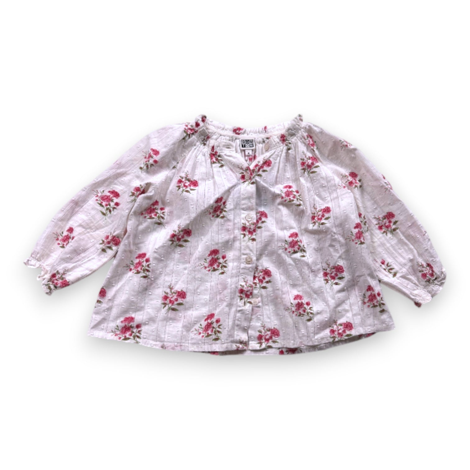 BONTON - Weiße Bluse mit rosa Blumen - 4 Jahre