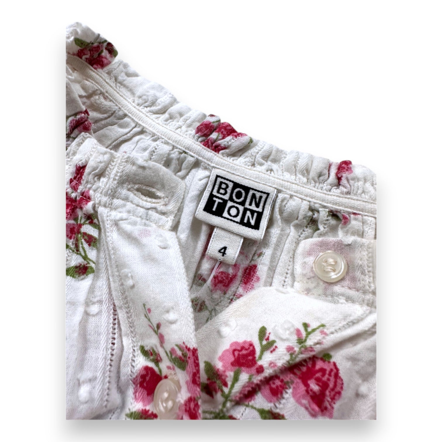 BONTON - Blouse blanche à fleurs roses - 4 ans