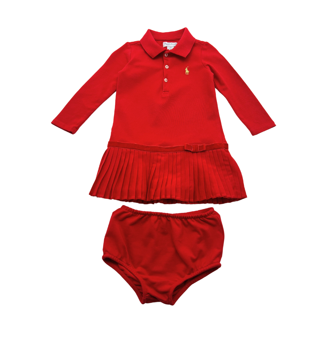 RALPH LAUREN - Rotes Kleid und Pumphose - 1 Jahr