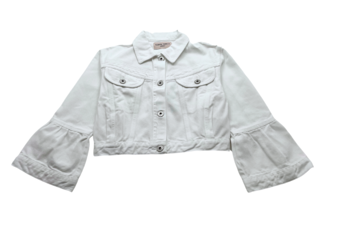 ALBERTA FERRETTI - White denim jacket with "love" pearls - 10 years