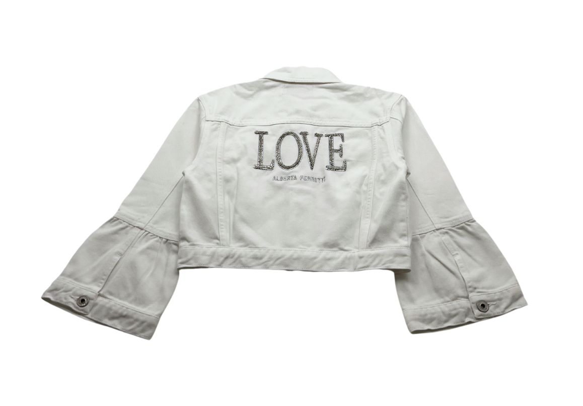 ALBERTA FERRETTI - White denim jacket with "love" pearls - 10 years