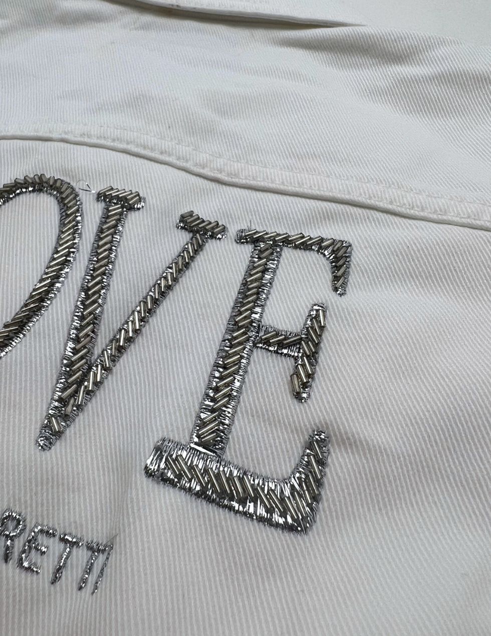 ALBERTA FERRETTI - Veste en jean blanche perles "love" - 10 ans
