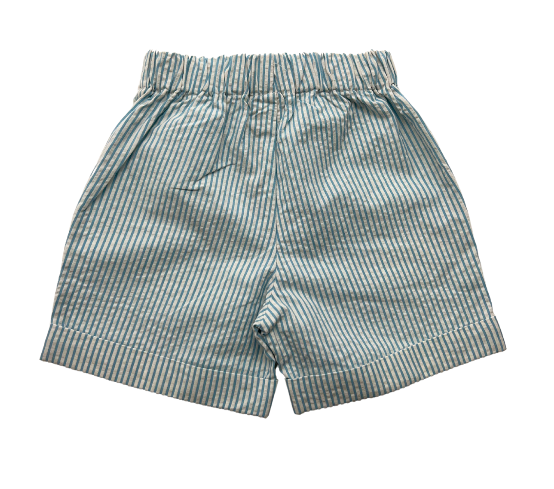 LA STUPENDERIA - Blau gestreiftes Set aus formellem Hemd und Shorts - 9 Monate