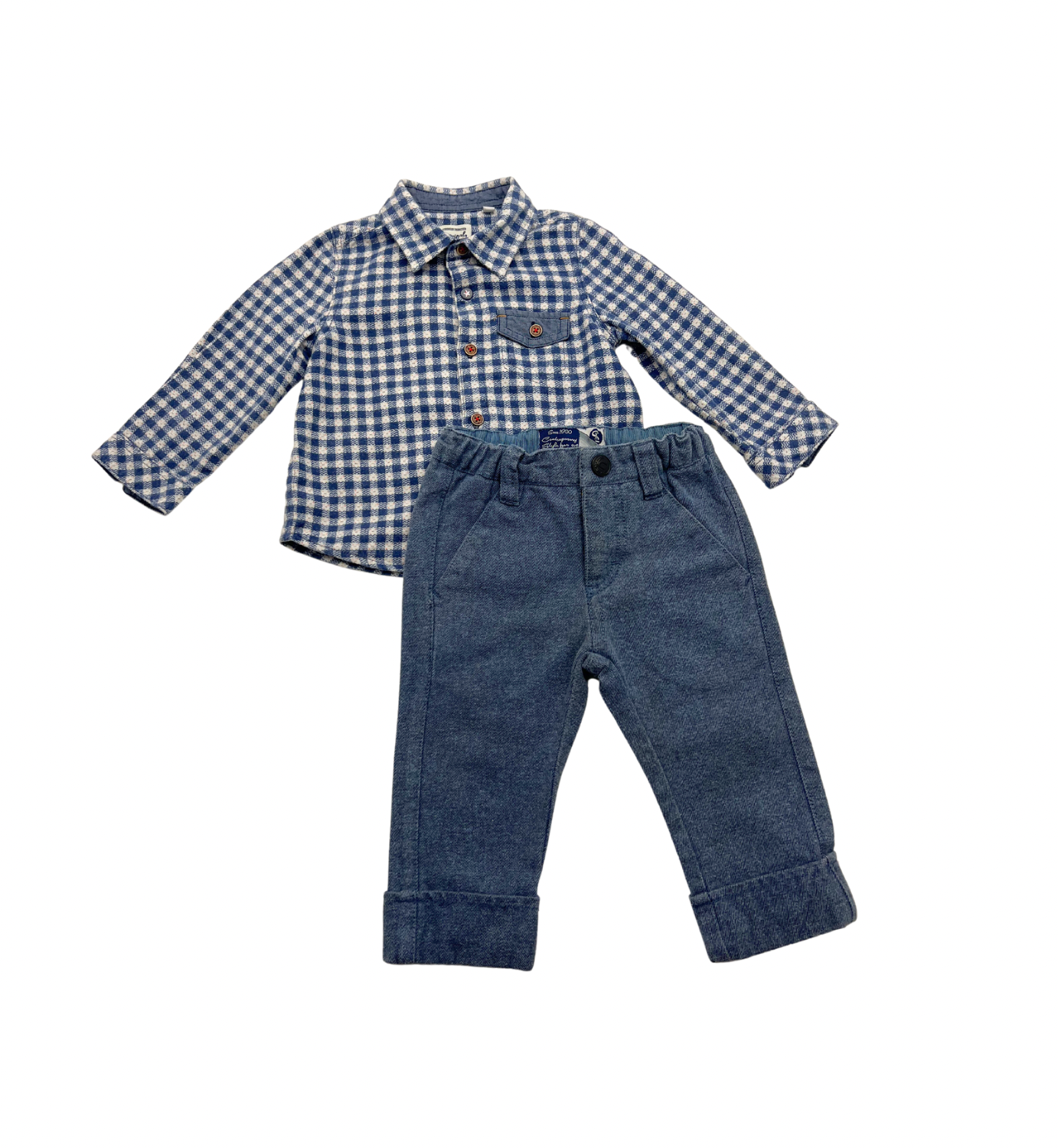 SARABANDA & ORIGINAL MARINES - Ensemble jean & chemise à carreaux - 6/9 mois