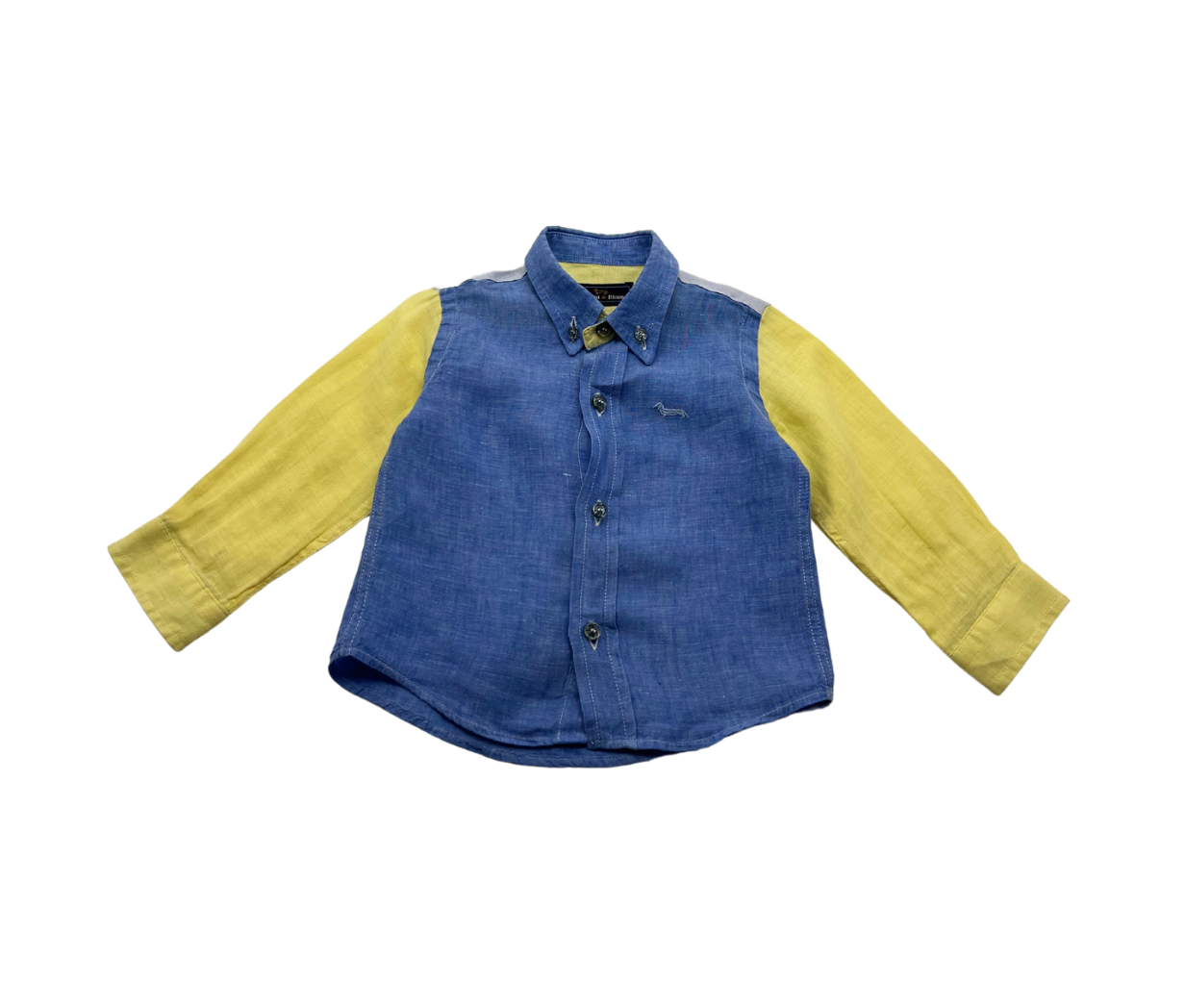 HARMONT & BLAINE - Chemise bleu manches jaunes en lin - 12/18 mois
