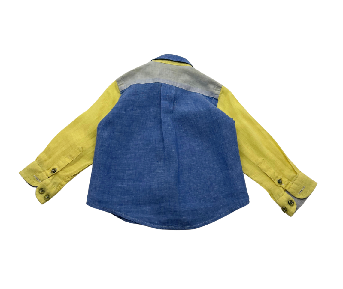 HARMONT & BLAINE - Chemise bleu manches jaunes en lin - 12/18 mois