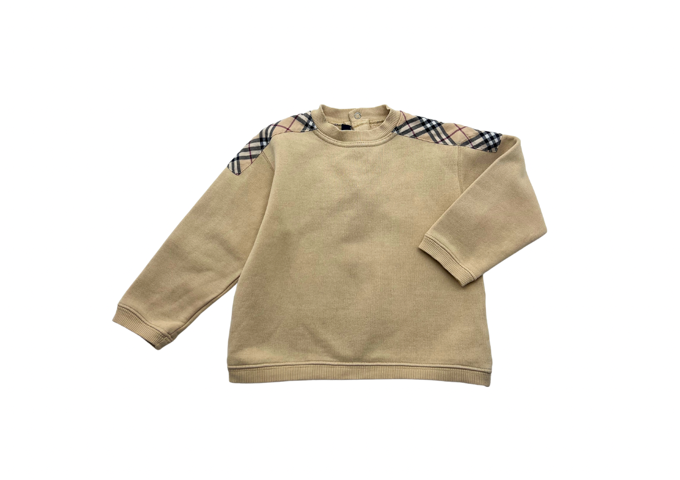BURBERRY - Sweat beige épaulettes à carreaux - 2 ans