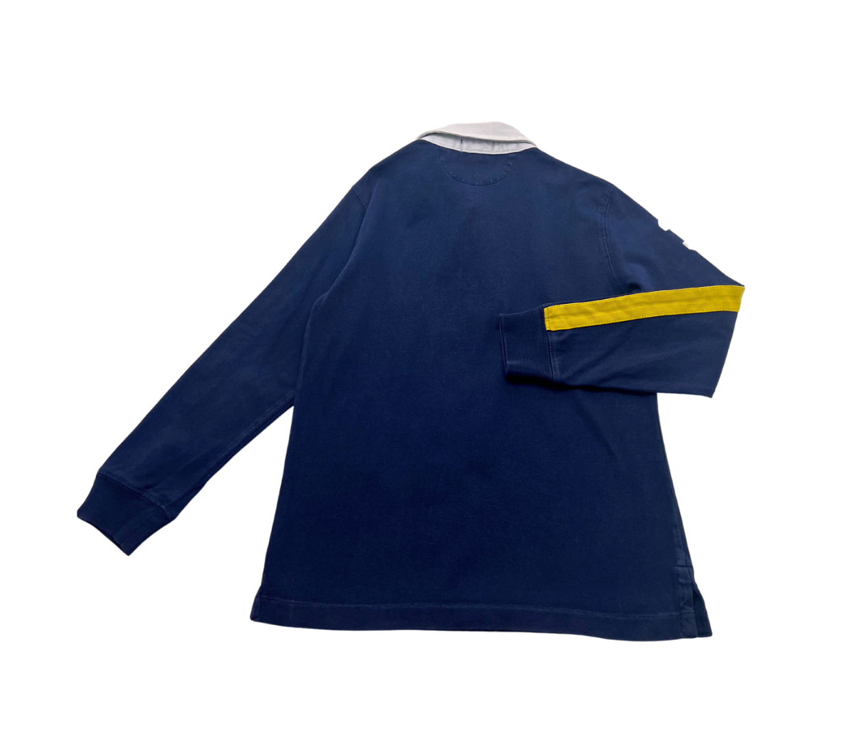 RALPH LAUREN - Marineblaues Langarm-Poloshirt mit gelben Streifen - 7 Jahre