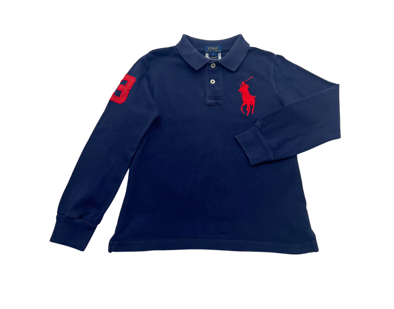 RALPH LAUREN - Marineblaues Langarm-Poloshirt - 5 Jahre