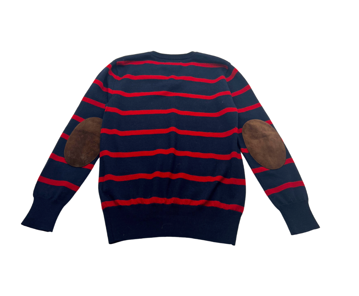 RALPH LAUREN - Pull en laine rayé avec patch en daim sur coudes - 8 ans