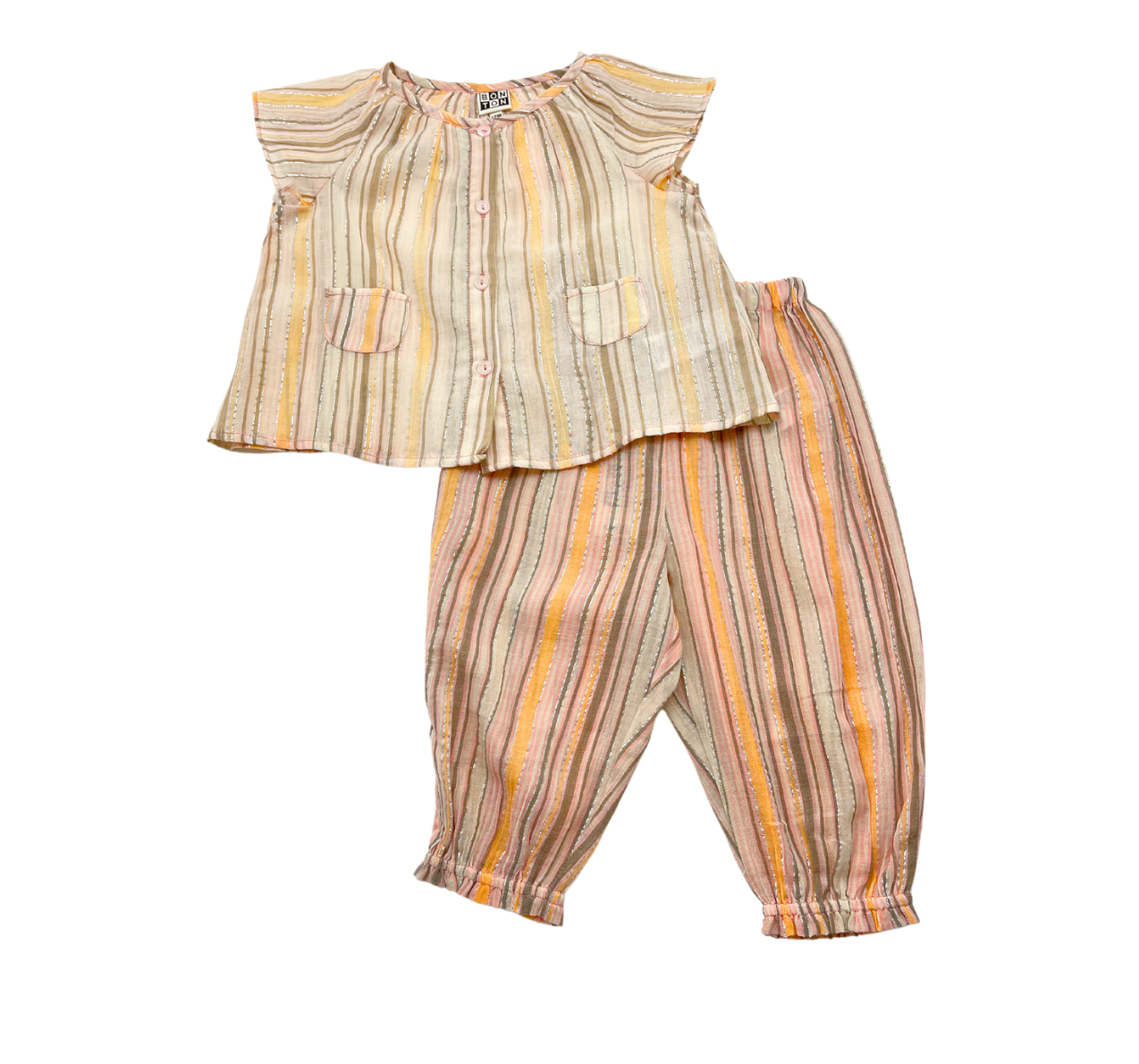 BONTON - Ensemble rayé rose pâle - 12 mois