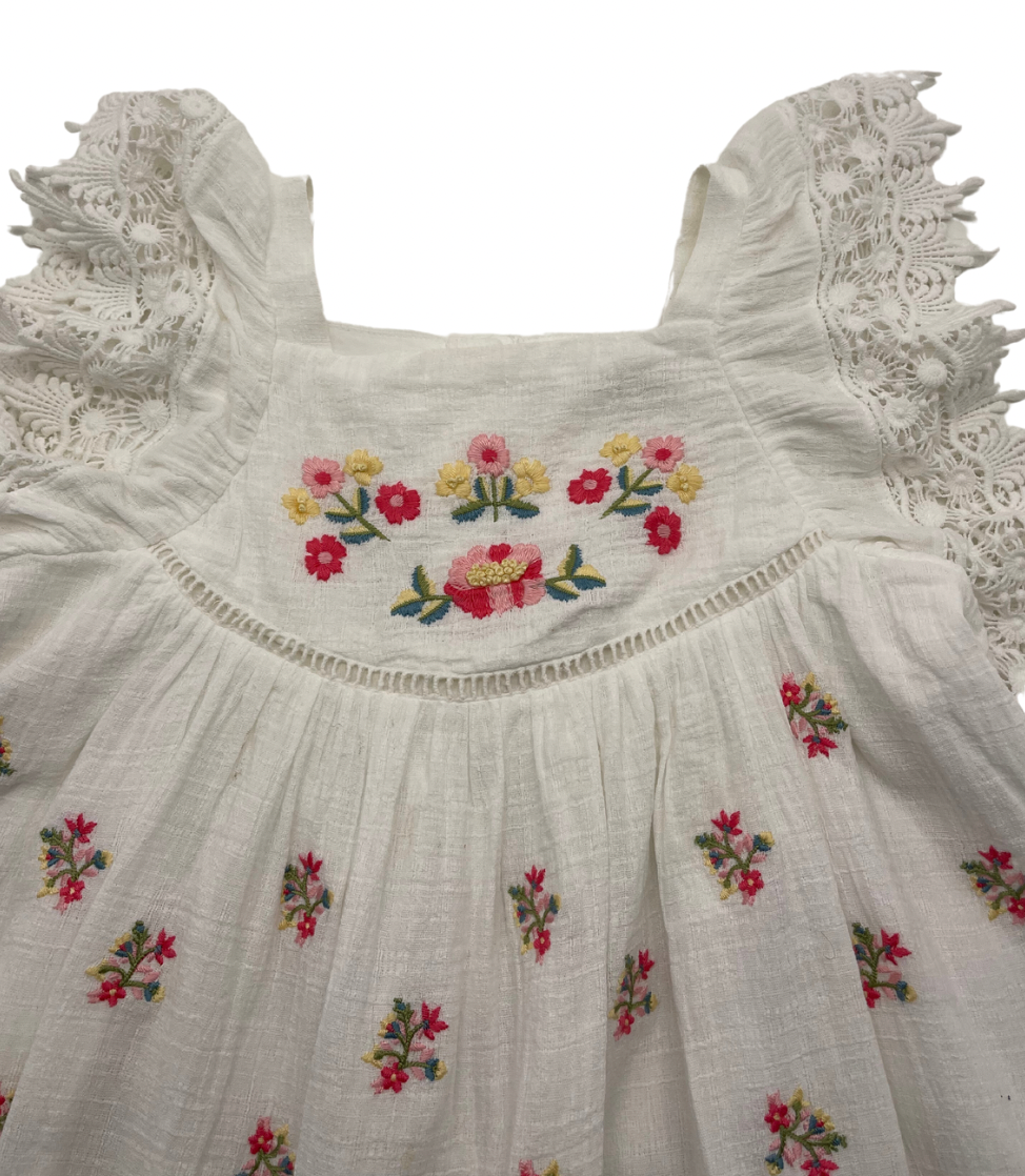 LOUISE MISHA - White dress with embroidered flowers - 7 years
