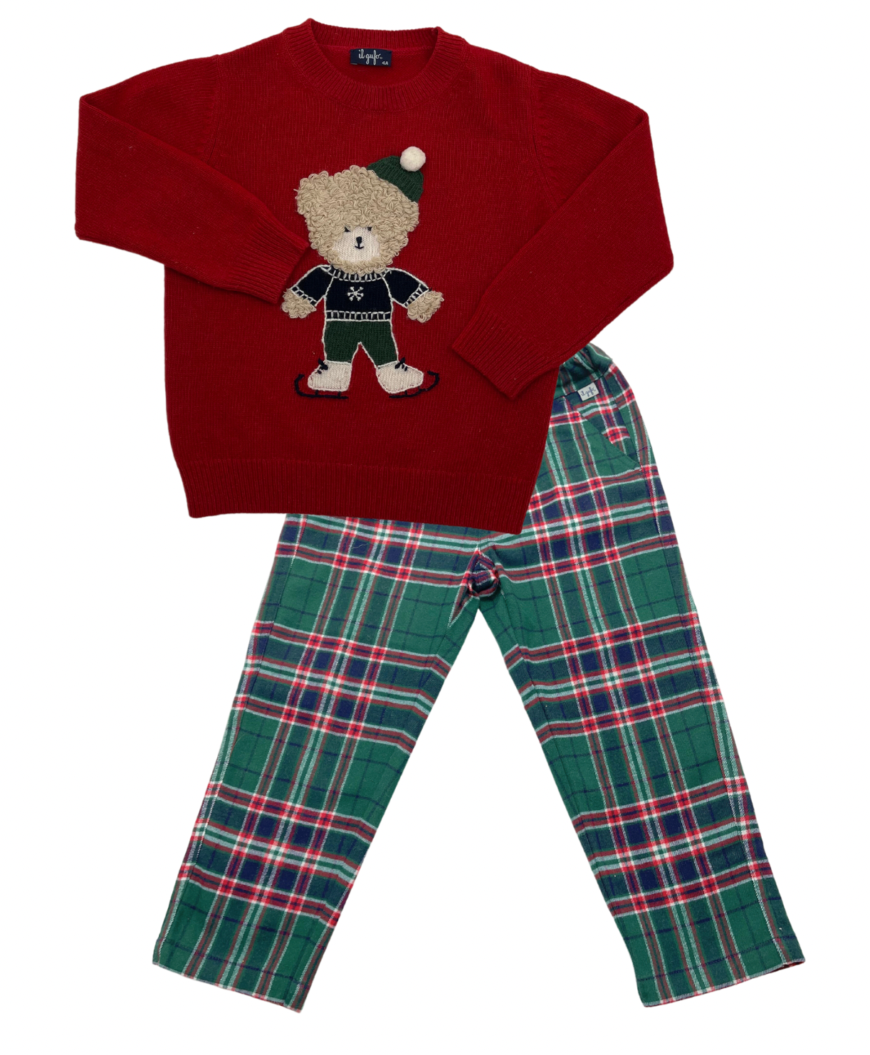 IL GUFO - Ensemble pantalon à carreaux et pull nounourse - 4 ans
