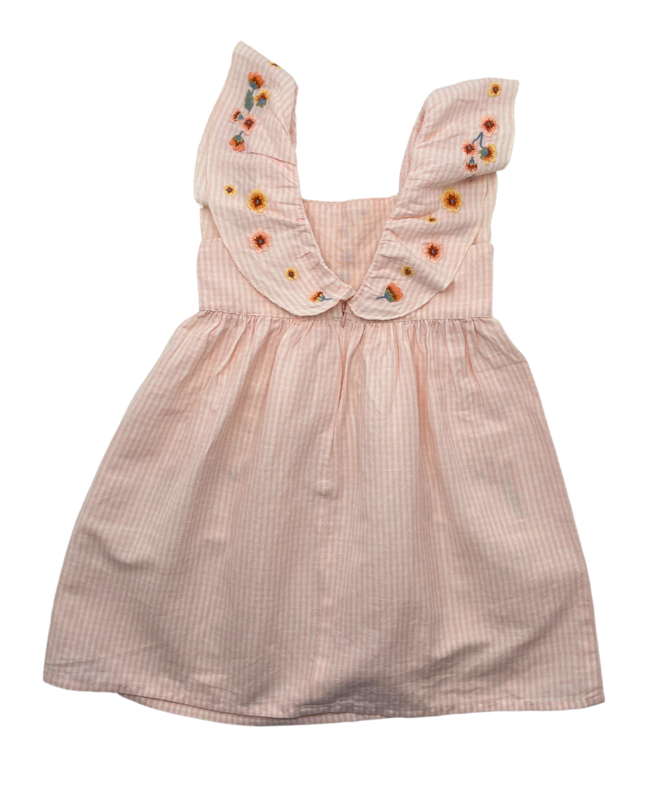 TARTINE & CHOCOLAT - Rosa besticktes Leinenkleid - 8 Jahre
