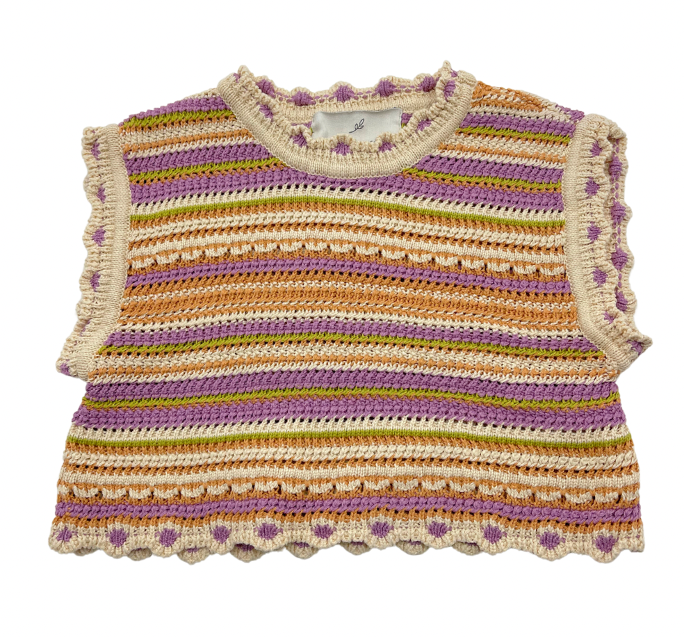 BEBE ORGANIC - Multicolored striped crochet top - 8 years