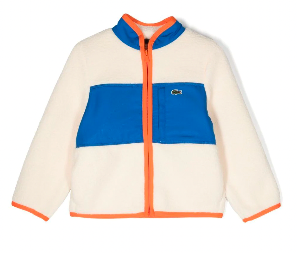LACOSTE - Veste bomber polaire bleu, blanc & orange - 6 ans