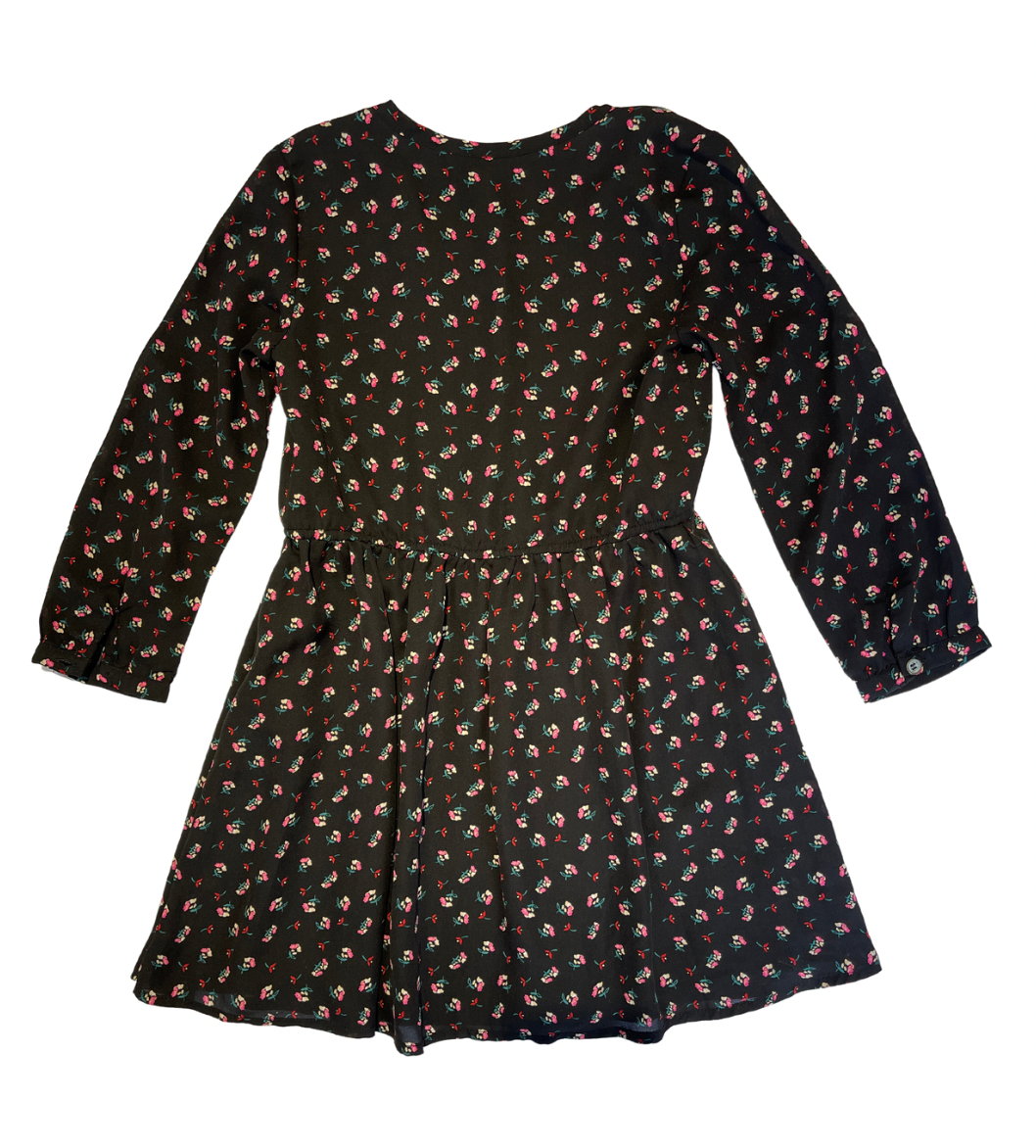 VINTAGE - Robe noire à fleurs - 8 ans