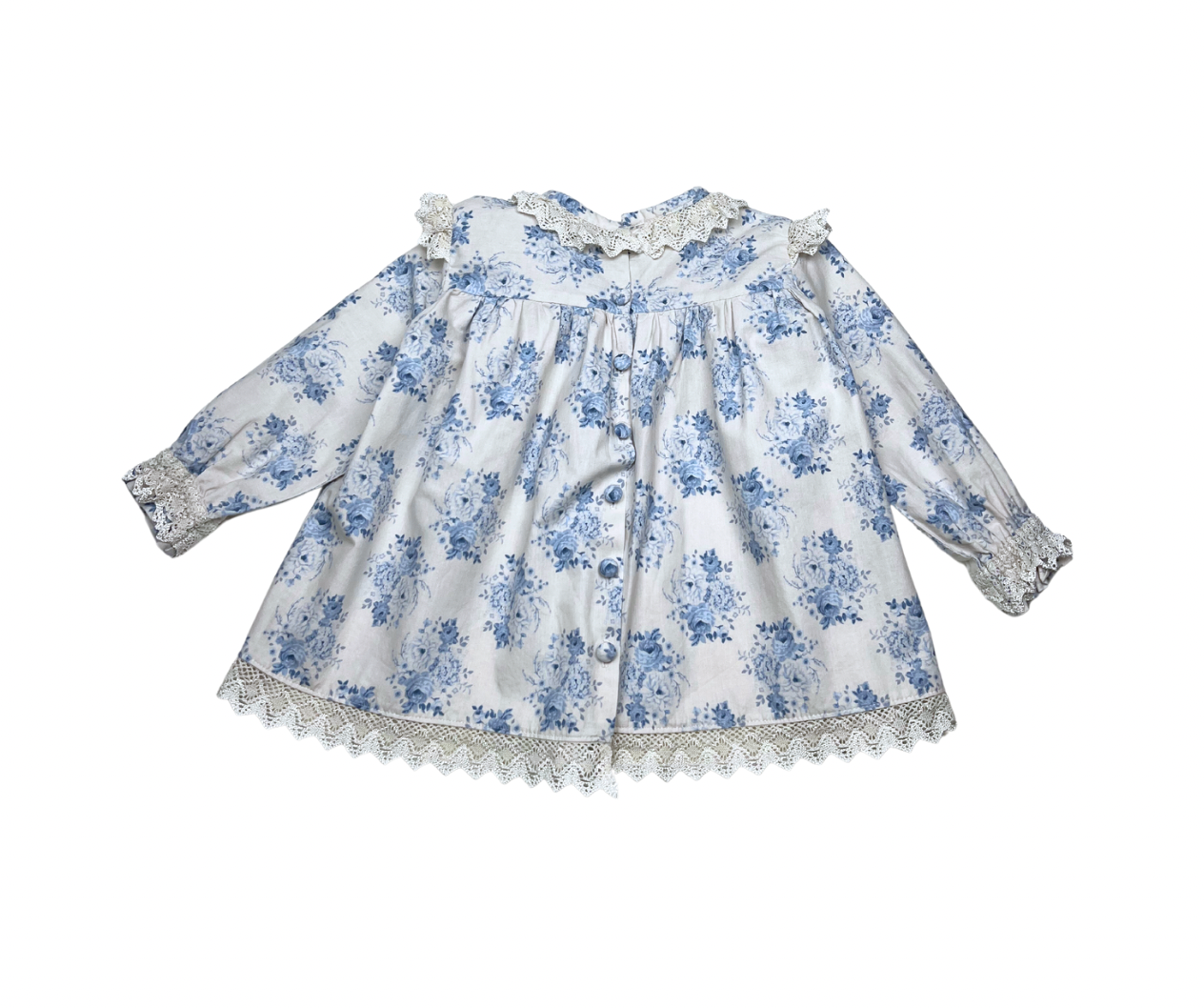 PICCOLO - White dress with blue flowers and lace - 3 years