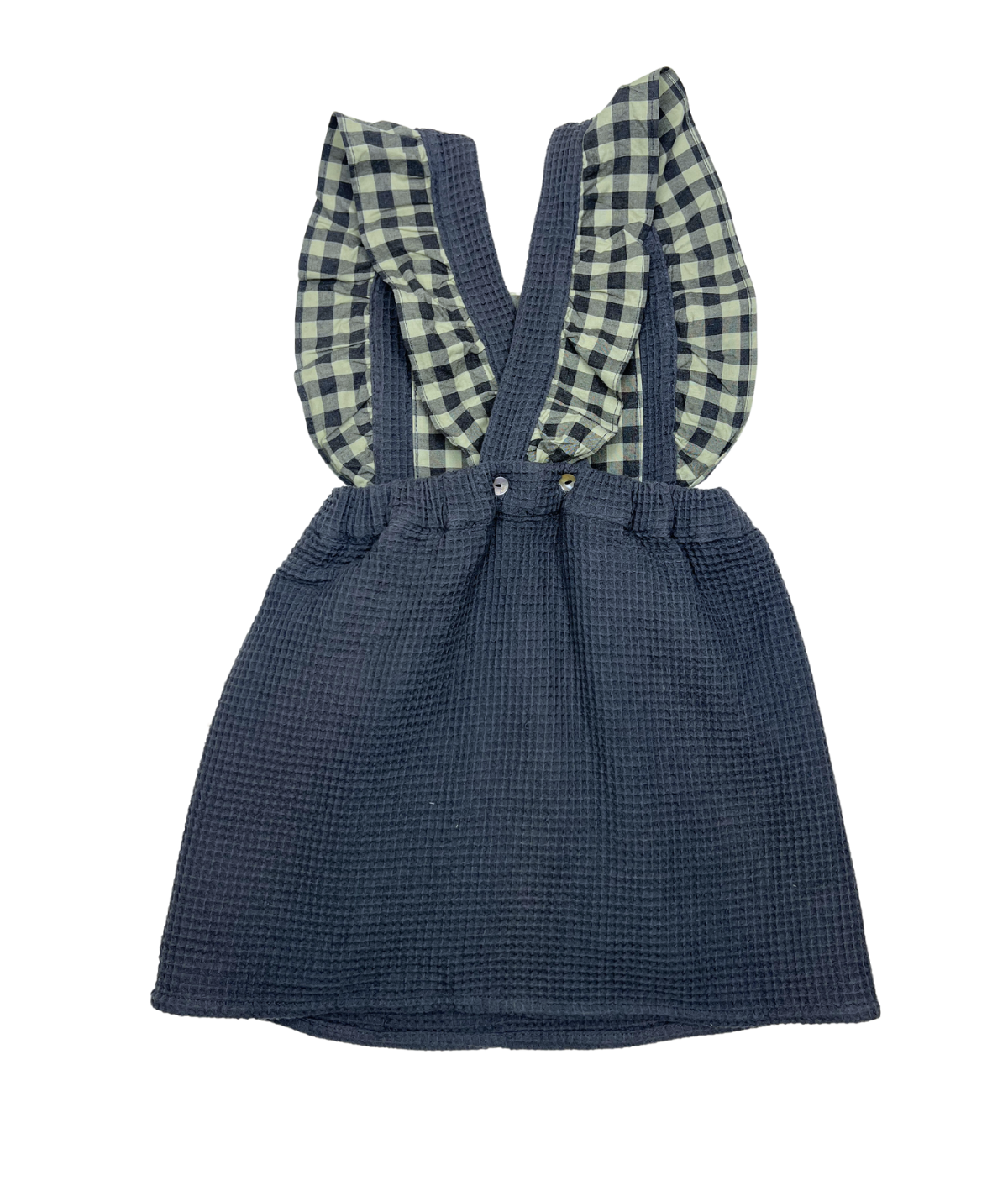 VINTAGE - Grey terry cloth dress with green checkered ruffle - 6 years