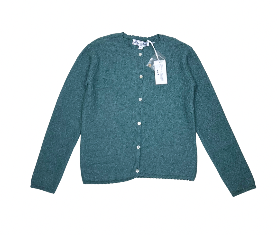 TARTINE & CHOCOLAT - Grüne Strickjacke aus Baumwolle und Wolle - 8 Jahre