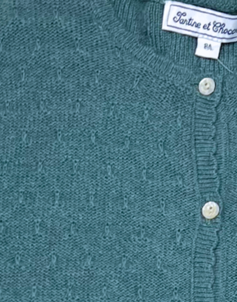 TARTINE & CHOCOLAT - Grüne Strickjacke aus Baumwolle und Wolle - 8 Jahre