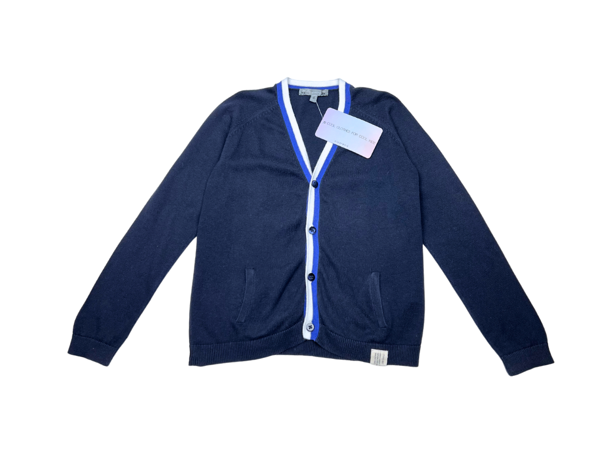 BONPOINT - Navy cardigan, white stripe - 6 years