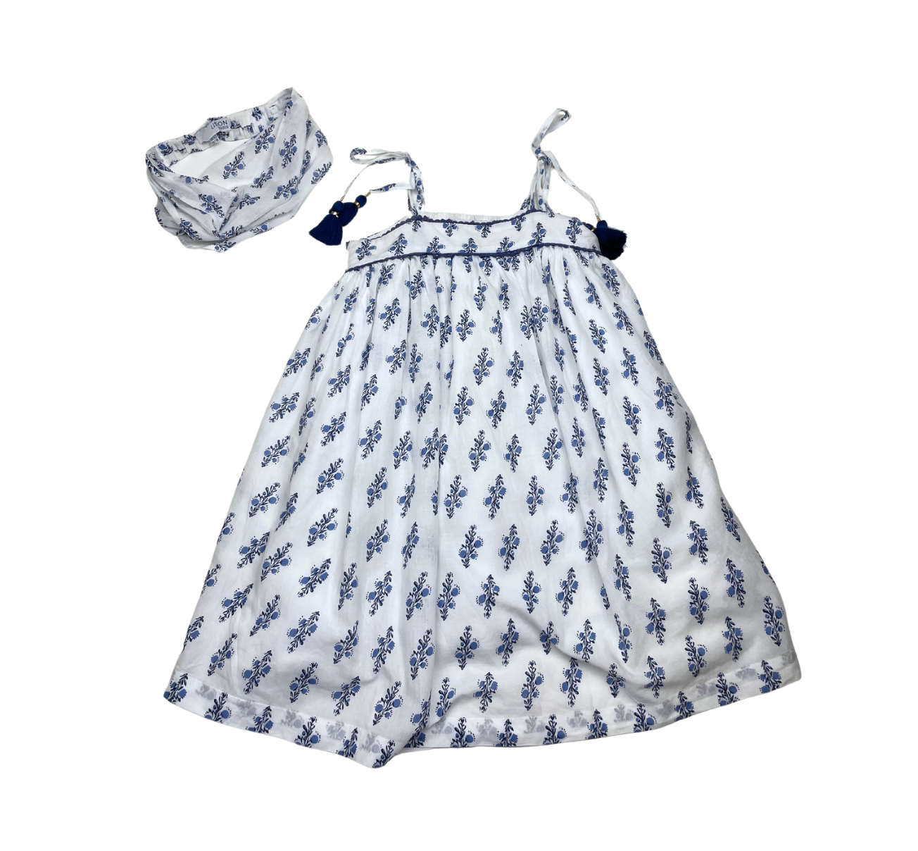 LISON PARIS - Robe à fleurs bleues avec son bandeau - 2 ans