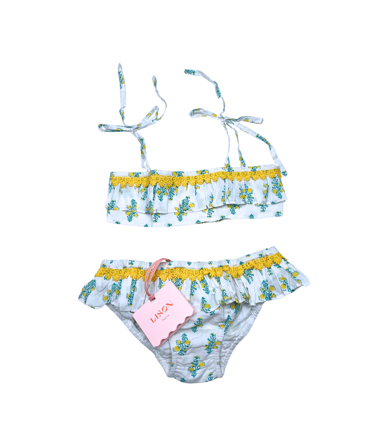 LISON PARIS - Weißer Bikini-Badeanzug mit gelben Blumen - 10 Jahre