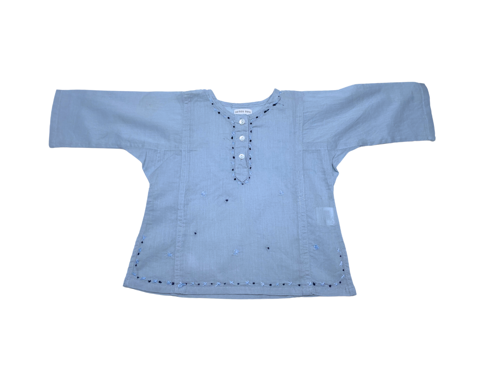 PARADIS BLANC - Ensemble bleu léger broderies à la main - 6 mois
