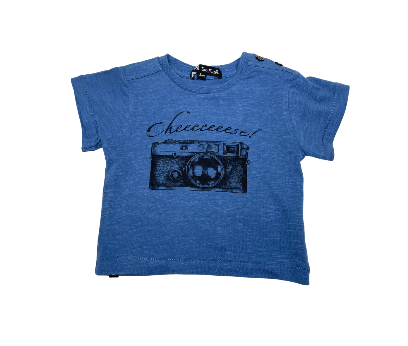 I TALK TO MUCH - Blaues Kamera-T-Shirt - 3 Monate