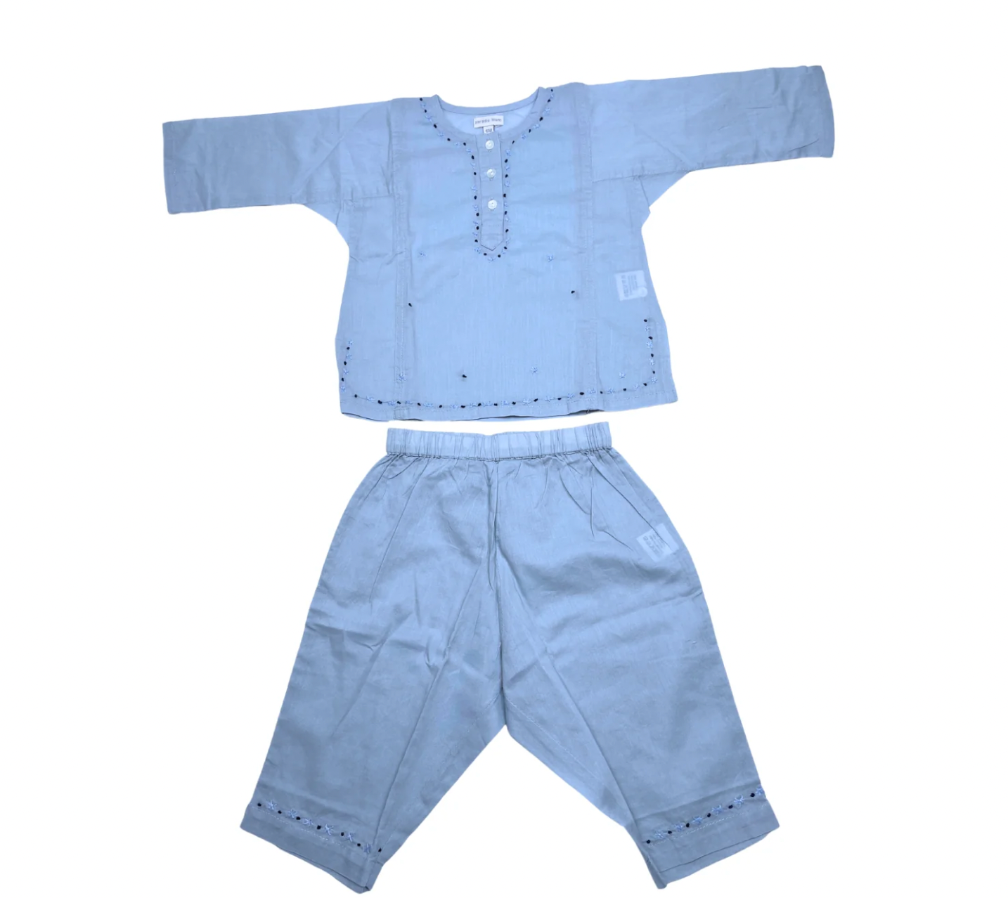 PARADIS BLANC - Ensemble bleu léger broderies à la main - 6 mois