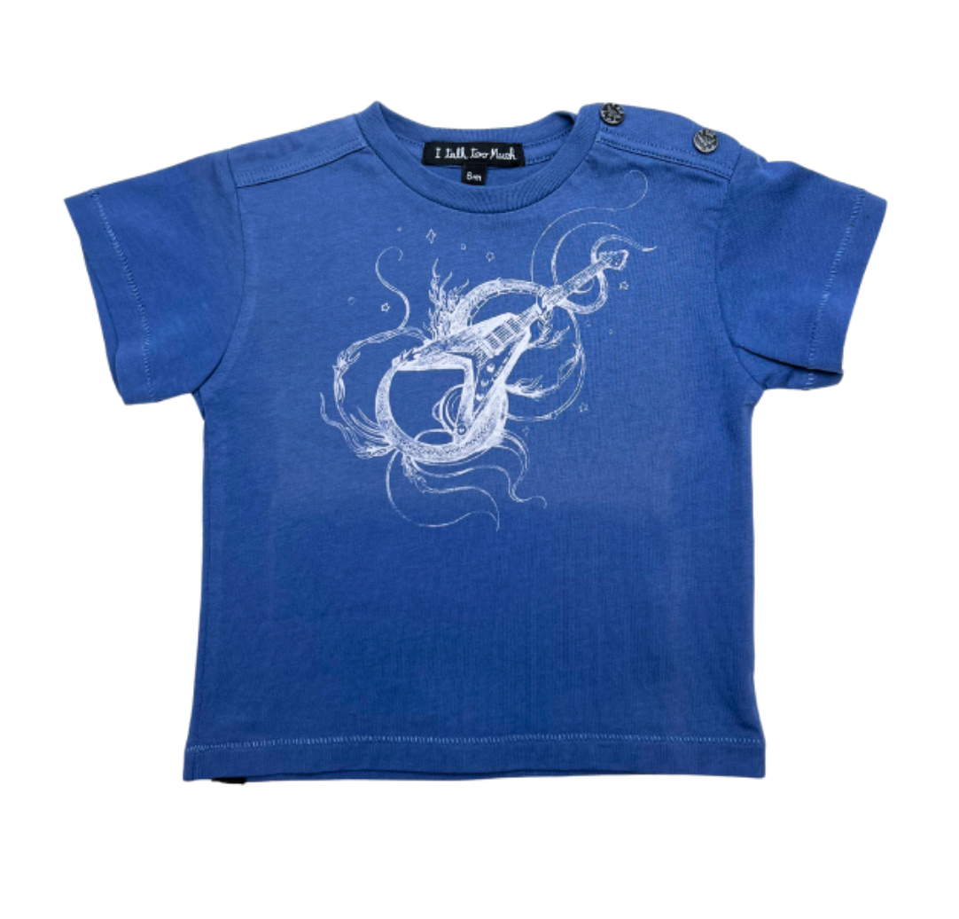 I TALK TO MUCH - Marineblaues Gitarren-T-Shirt - 6 Monate