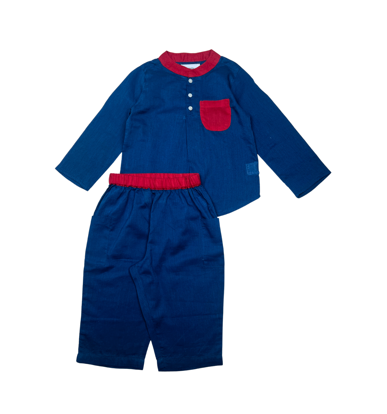 PARADIS BLANC - Ensemble bleu léger marine avec poche et liseret rouge - 12 mois