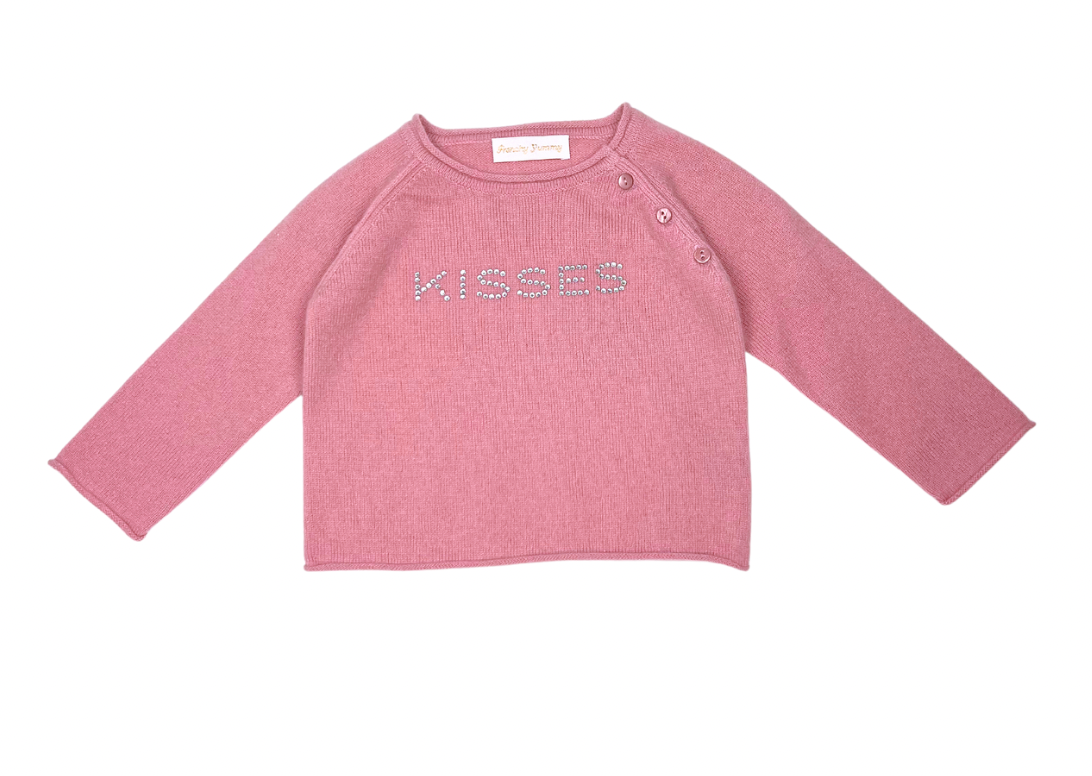 FRENCHY YUMMY - Pull en cachemire rose avec swarovski "kisses" - 6 mois