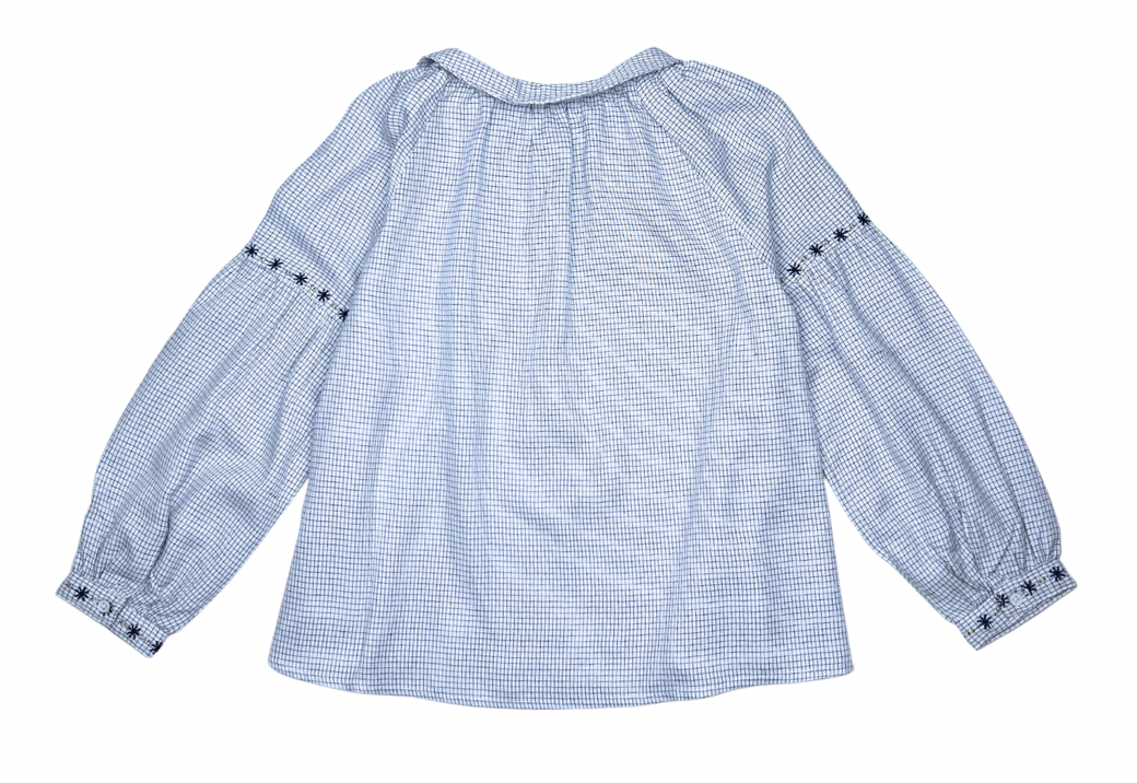 EMILE & IDA - Blouse vichy blanche et marine à col - 6 ans