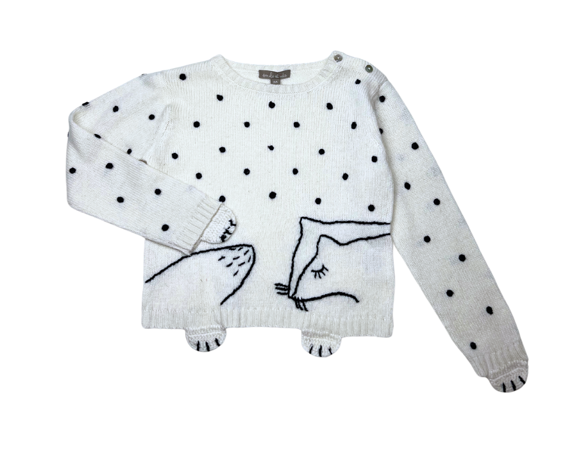 EMILE & IDA - Pull écru à pois motif renard - 2 ans