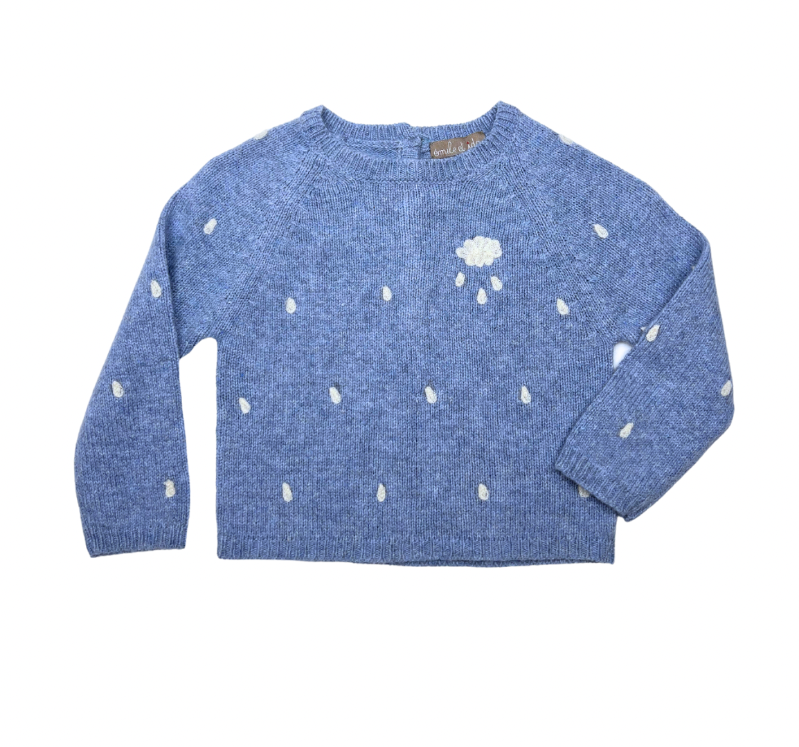 EMILE & IDA - Pull en laine douce bleu - 6 mois