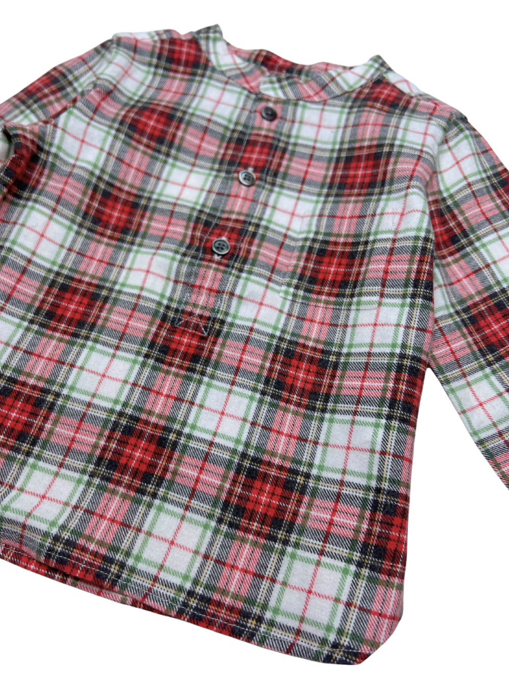 BONTON - Red velvet overalls & checked shirt set - 6 months