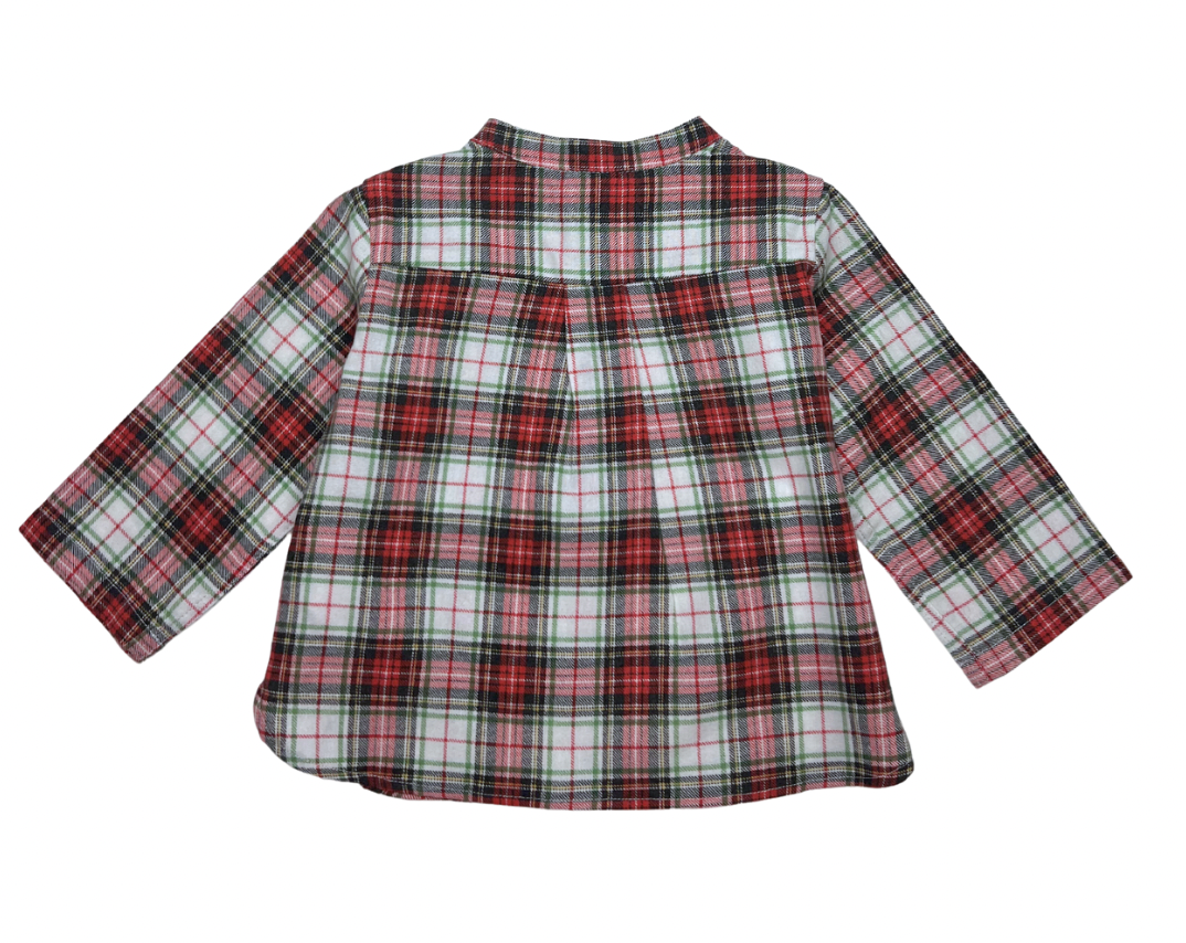 BONTON - Red velvet overalls & checked shirt set - 6 months
