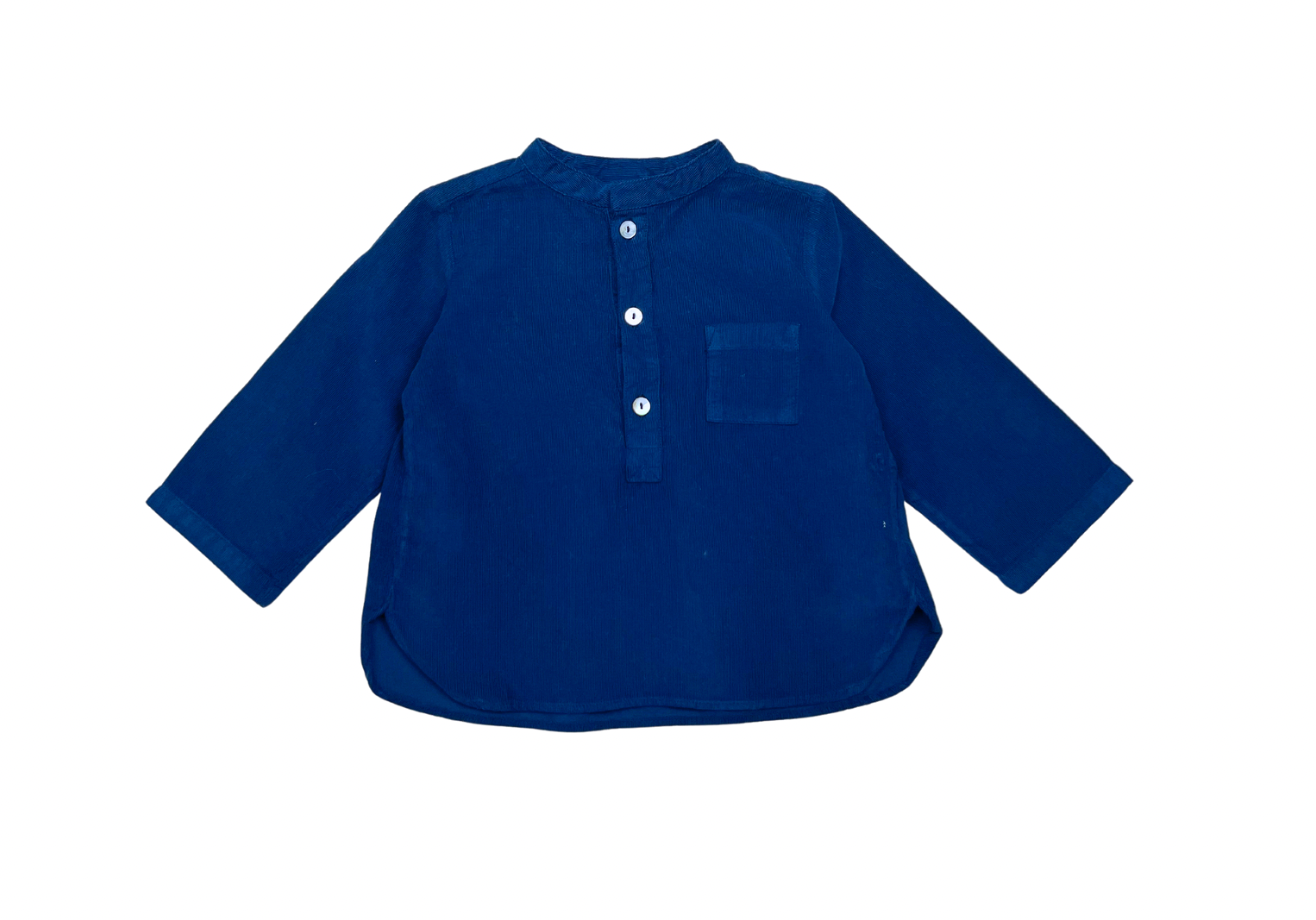 BONTON - Chemise en velours col mao bleu - 12 mois
