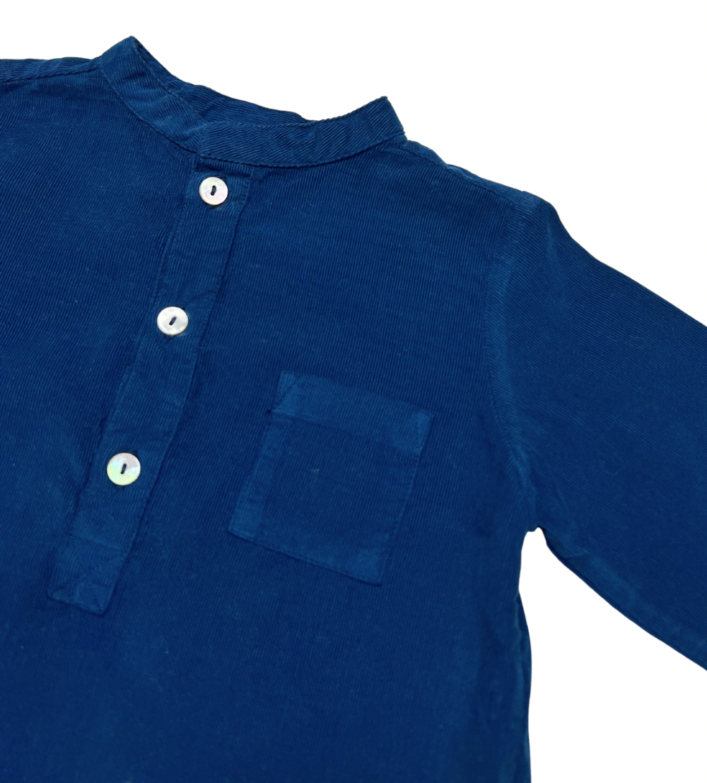 BONTON - Chemise en velours col mao bleu - 12 mois