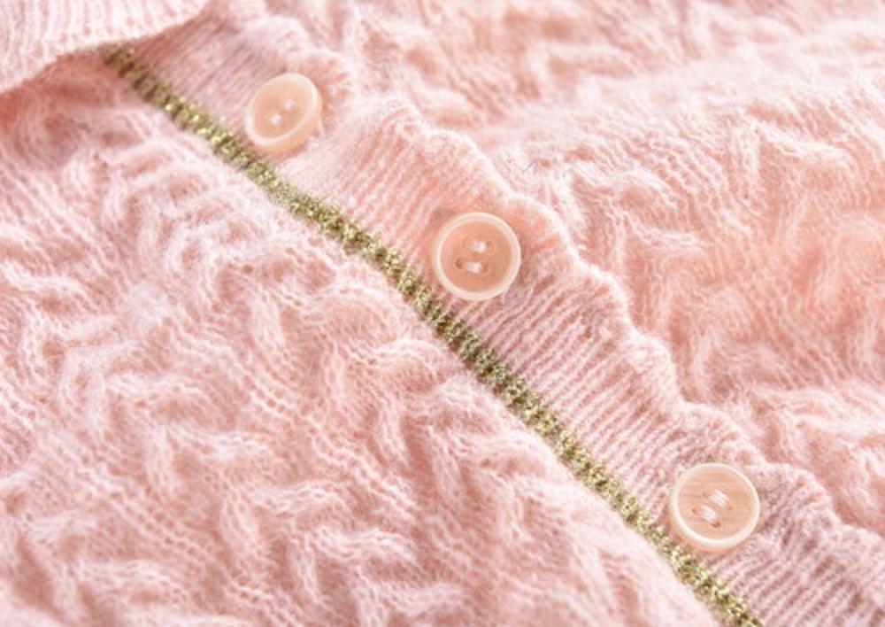 LOUISE MISHA - Cardigan rose poudre à volants et détails or - 6 mois