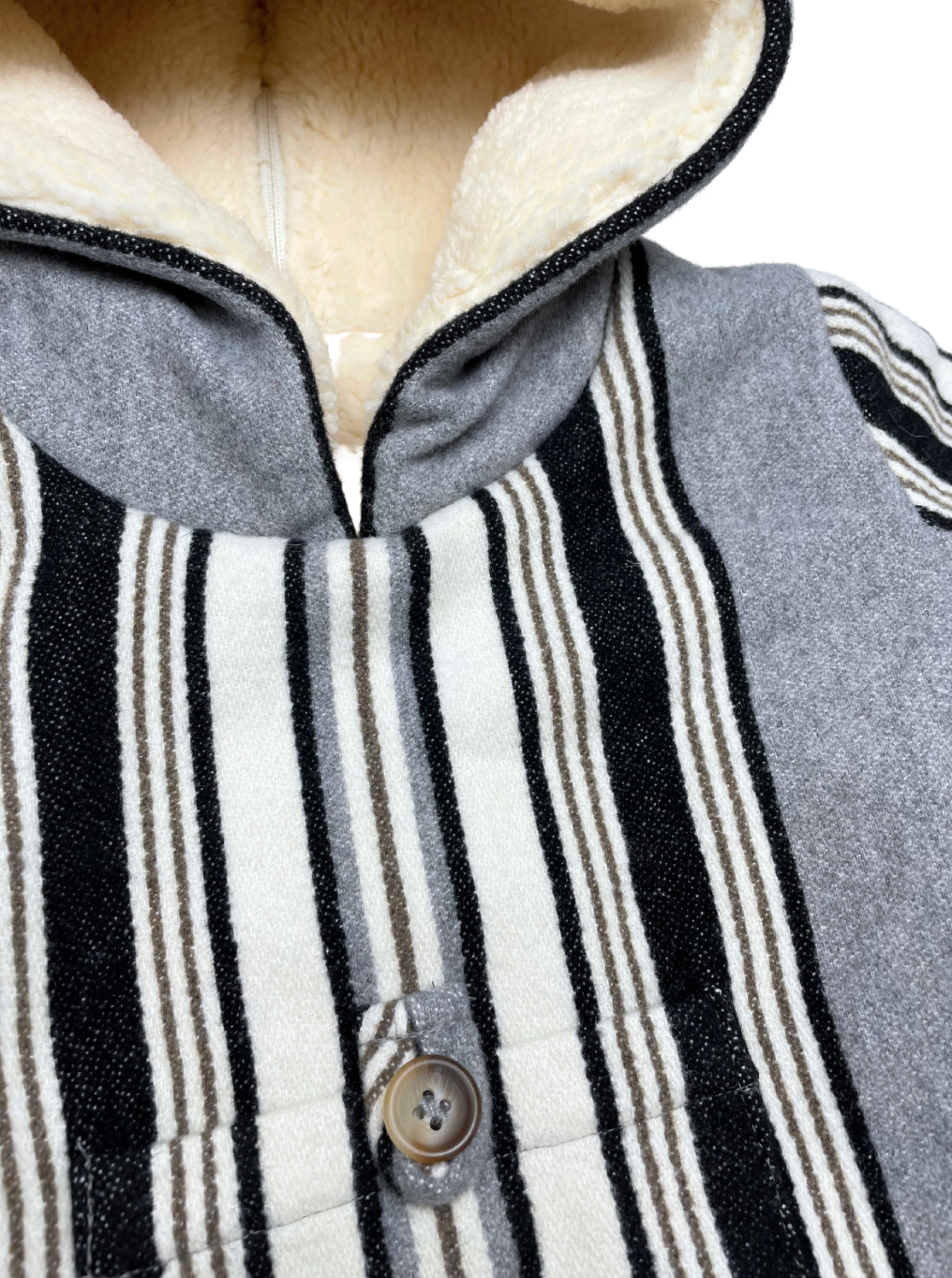 BONTON - Veste burnou grise fourrée à rayures ethnic - 12 mois