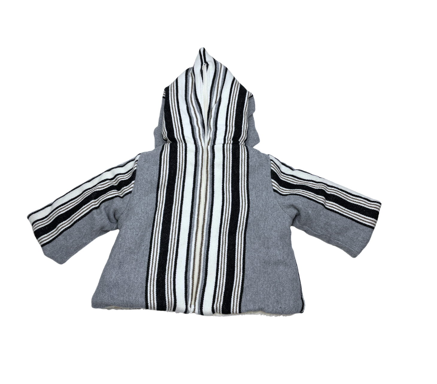 BONTON - Grey fur-lined burnou jacket with ethnic stripes - 12 months