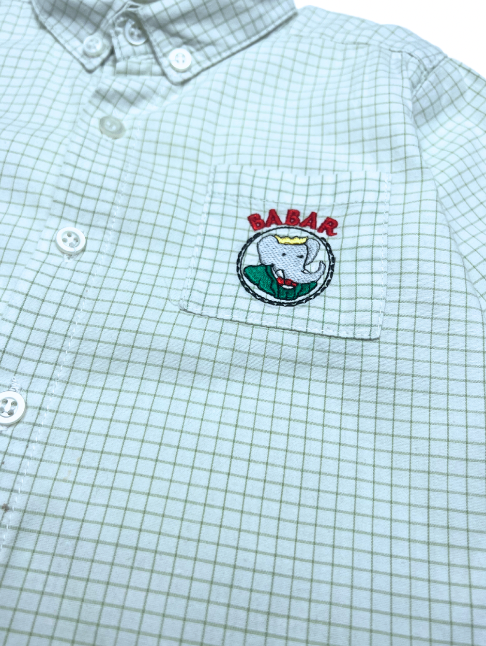 VINTAGE - Babar grünes Gingham-Hemd - 18 Monate