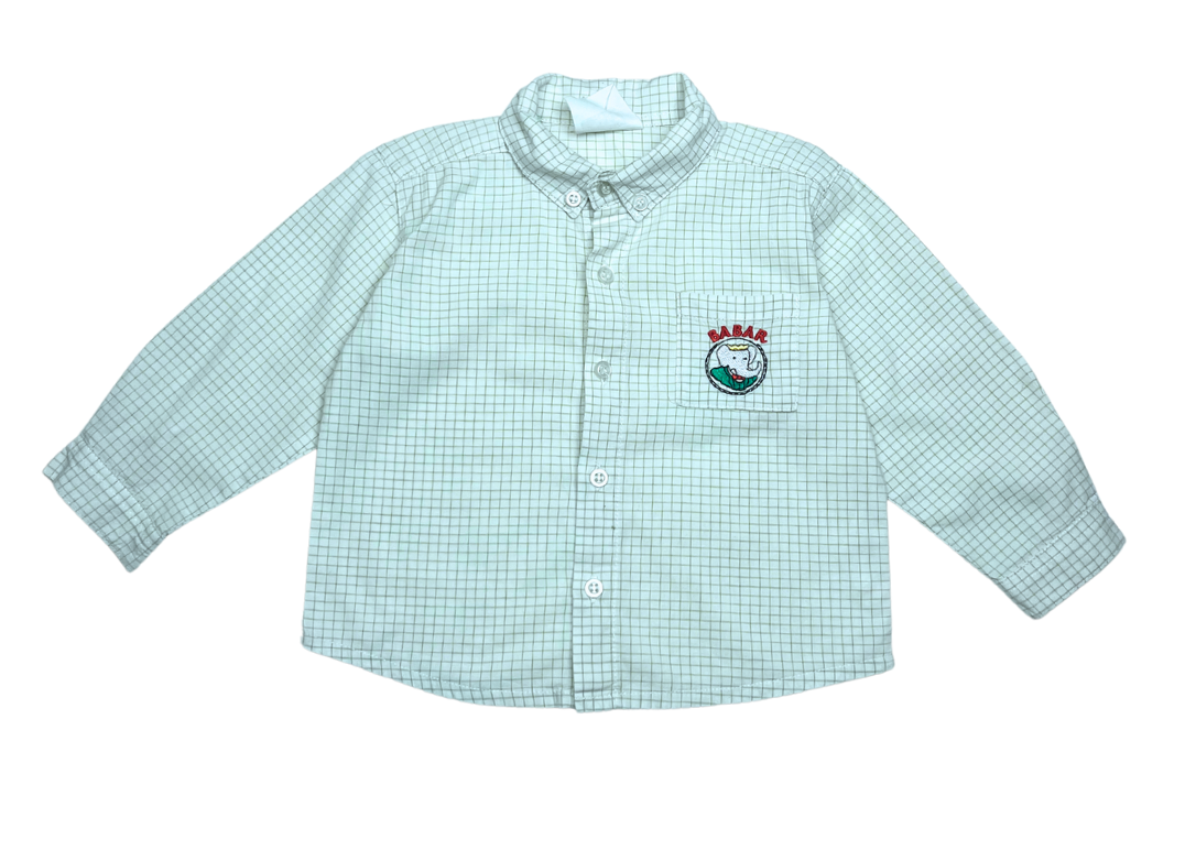 VINTAGE - Babar grünes Gingham-Hemd - 18 Monate