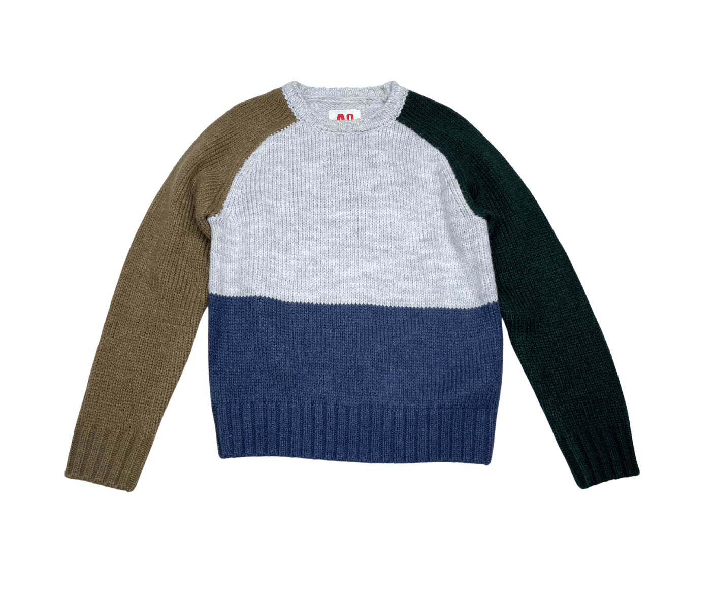 AO76 - Pull gris, vert, marron et bleu - 10 ans