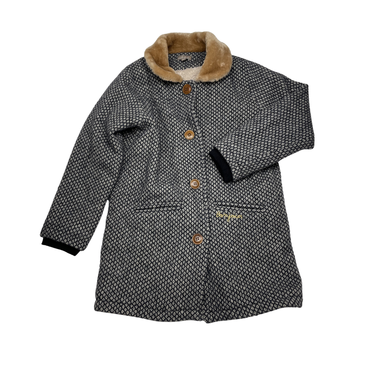 EMILE ET IDA - Manteau en laine bleu marine et beige - 8 ans