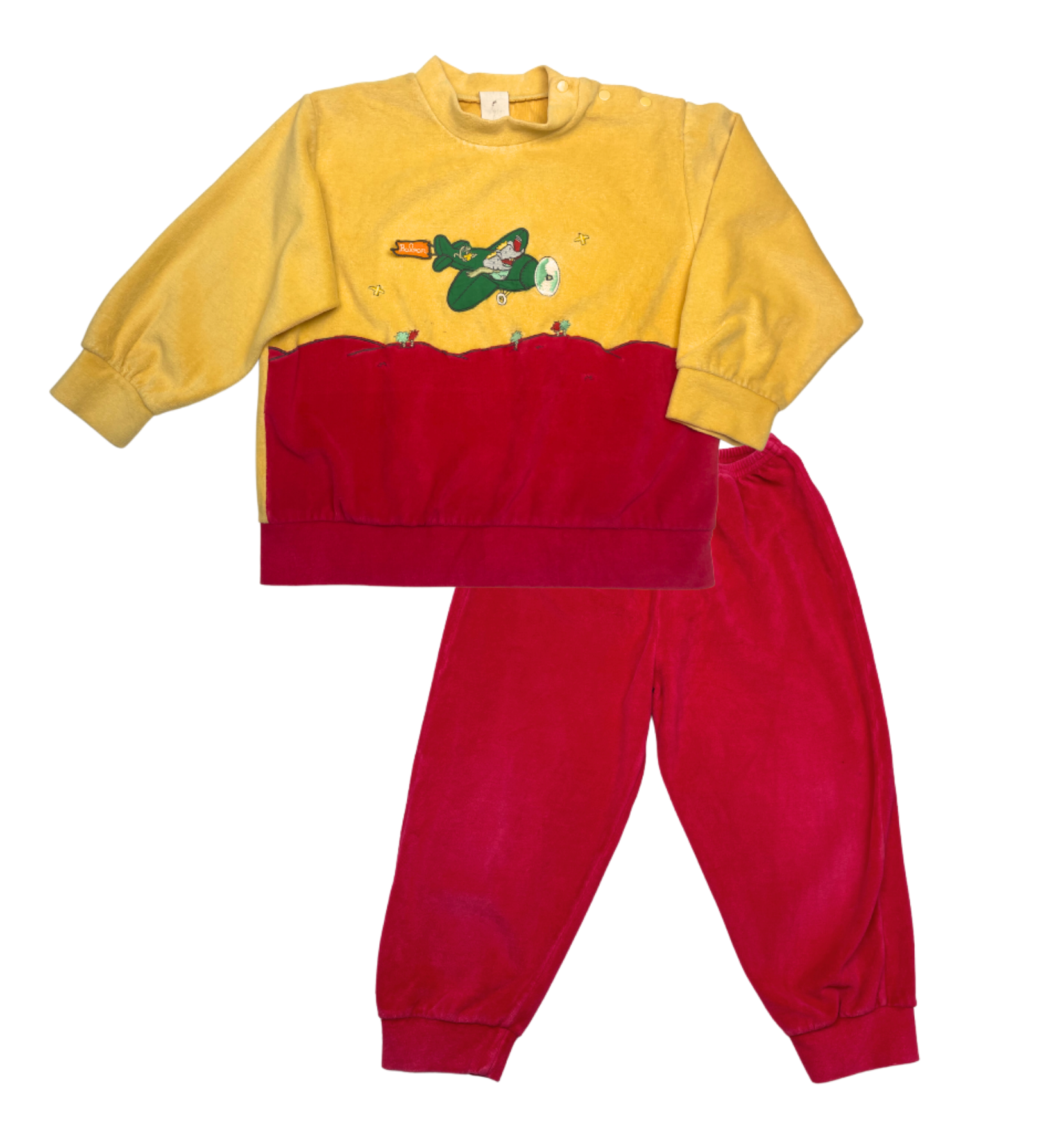 VINTAGE - Babar red and yellow velour pajamas - 3 years