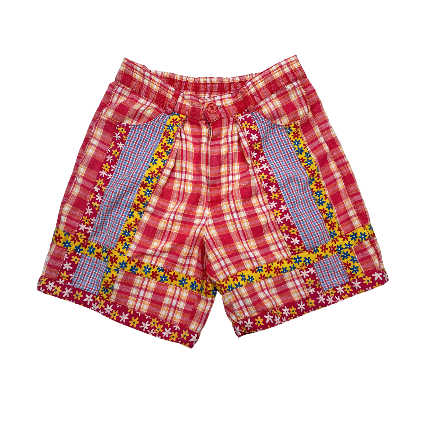 VINTAGE - Red shorts with checks and flowers - 4 years